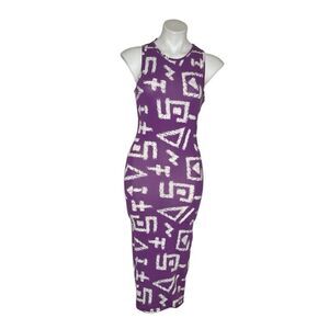 TOPSHOP Bodycon Stretch Midi Dress Purple White Egyptian Graffiti Size US 4